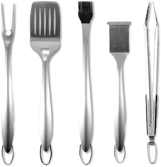 5 Piece Set of Stainless Steel BBQ Barbecue Forks Food Tongs Oil Brushes Cooking Tools