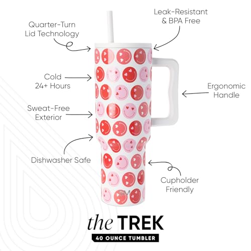 Image of Simple Modern 40 oz Trek Tumbler with Handle and Straw Lid | Cup Holder Friendly Insulated Stainless Steel Travel Mug | Happy Heart Eyes