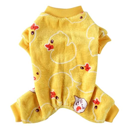 Ornaous Small Dog Cat Fleece Pajamas Shirt，Cute Rubber Duck Pet Onesie Pajamas Puppy Footie Jumpsuit Warm Clothes（L Size）