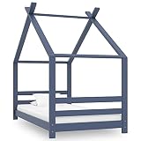 Chenshu Kinder-Bettgestell, Bett, Lattenrost, Bettrahmen, Jugendbett, Bed Frame, Grau Massivholz Kiefer 80x160 cm
