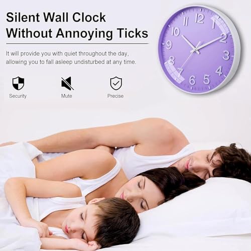 Image of Rylan Plastic Digital Wall Clock 12 inch Silent Quartz Decorative Non-Ticking Classic Clock Battery Operated Round Easy to Read for Room /Home /Kitchen /Bedroom /Office /School (Light Purple)'