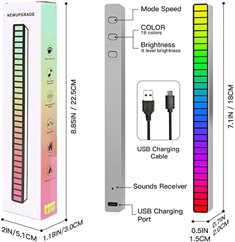 LED Light Bar,2Pcs RGB Music Rhythm Light, Voice-Activated Rhythm Light with Rechargeable Battery USB Car Rhythm Light Bar Music Atmosphere Pickup Rhythm Light RGB LED Light Bar for Car Player Bedroom
