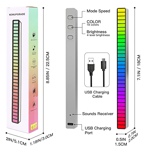 LED Light Bar,2Pcs Atmosphere Rhythm Light, 32Bit RGB Voice-Activated Music Rhythm Light, Rechargeable Battery USB Powered Car Rhythm Light Pickup Rhythm Light Bar for Car Party Outdoor Room - Image 3