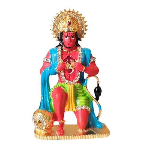 Image of Unique Hanumanji Murti | 8cm Height Metal Bajrangbali Statue with Heart Open Pose | Hanuman Idol for Home Mandir, Car Dashboard, Office & Gifting (Orange)(Pack of 01)
