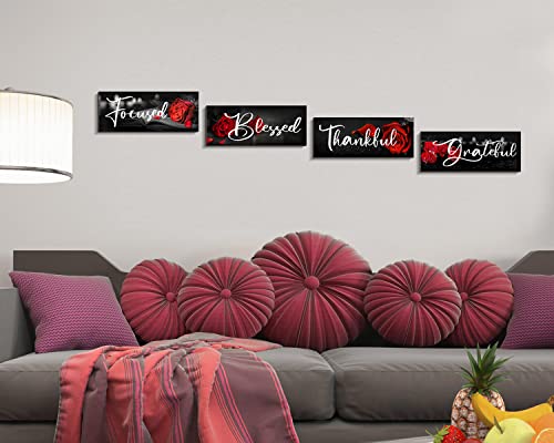 Creoate Rose Motivational Wall Decor Art, 4 Pieces - Focused Grateful Blessed Thankful Wood Signs Inspirational Wall Art Plaque Decor For Home Office, Bedroom, Living Room Decor, Gift For Women (4X10 Inch X4Pcs) #TOP3