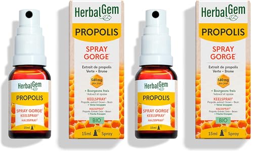 HerbalGem - Propolis Large Spectre Spray Bio - Dès sensation d’un refroidissement – 15 ML (Lot de 2)