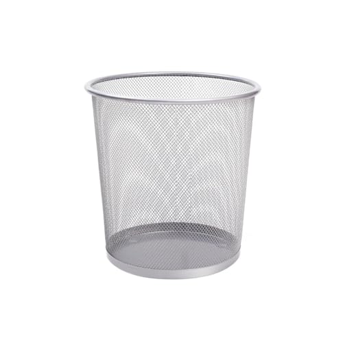 UTTAM Stylish Round Trash Can - Mesh Bin | Ideal for Home & Office | Non-Slip & Sturdy | Indoor Garbage Bin with Sleek Design | Perfect for Kitchen, Bedroom, Bathroom (1, Silver)
