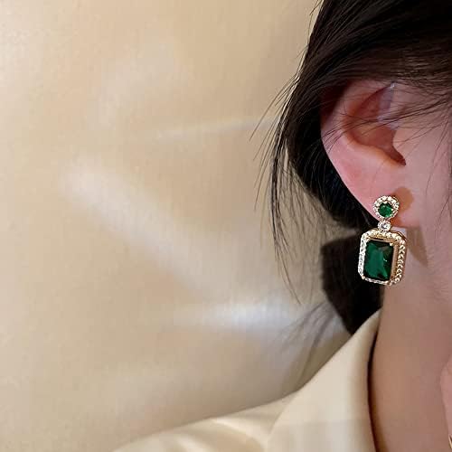 Green Earrings Emerald Green Cubic Zirconia Stud Earrings 14K Gold Plated Crystal Earrings Hypoallergenic Earrings for Sensitive Ears