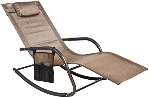Wostore Rocking Lounger Patio Chaise Sunbathing Chair with Recliner Movable Sleep Bed Included Pillow and Breathable Texteline Farbic-Brown