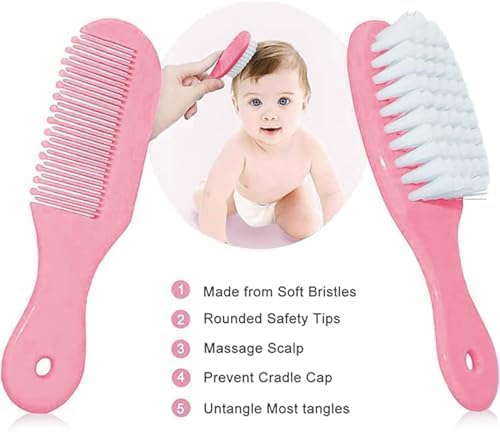 Baby-Sicherheits- und Pflegeset mit Haarbürste, Kamm, Nagelknipser, Baby-Basics-Set für Neugeborene Mädchen und Jungen (Rosa)