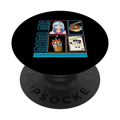 Mama Mia, Anime Otaku Girl Japan Kawaii Ramen Noodles Boba T PopSockets Swappable PopGrip, Black