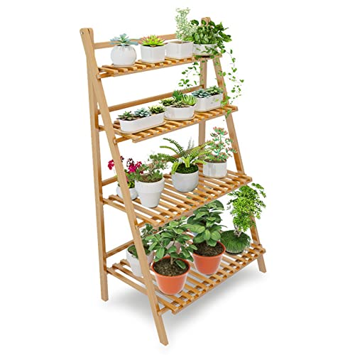Soporte plegable de 4 niveles para plantas de flores, para patio, jardín, estantes decorativos para plantas, balcón, esquina, plantas, escalera