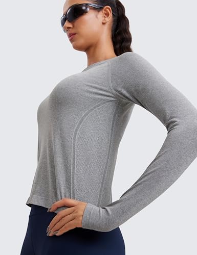 Image of CRZ YOGA Seamless Top Waist Length | Training, Chafe-Free, Slim Fit, Raglan Sleeves, Mesh Vents, Workout, Long Sleeve Shirts for Women