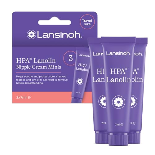 Lansinoh HPA Lanolin Nipple Cream for sore nipple & cracked skin, 100% natural single ingredient, breastfeeding essential, tasteless, odourless, hospital bag, moisturising, 3x7ml