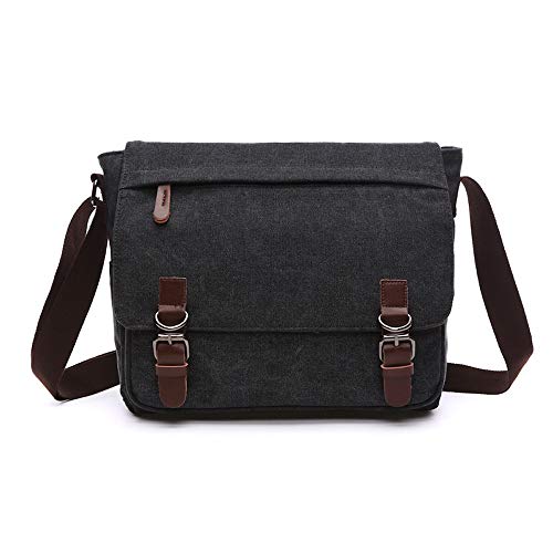Rufun Bolso Bandolera de Hombro Lienzo Laptop Maletín Bolsa para la Escuela (Negro, L)