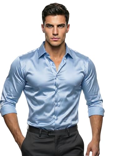 Image of Diverse Men's Satin Casual Shirt | Premium Solid Poly Satin | Wrinkle-Free, Full Sleeve Regular Fit Office, Business Wear