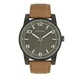 Radiant - Reloj Analógico de Cuarzo para Hombre, Acero Inoxidable, Caja de 43 mm, Correa de Cuero Marrón, Hebilla Normal, Pila Incluida, Color Negro, 5 ATM