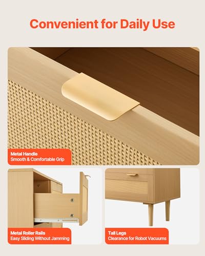 Commode en rotin VEVOR à 3 tiroirs pour chambre et salon - 10