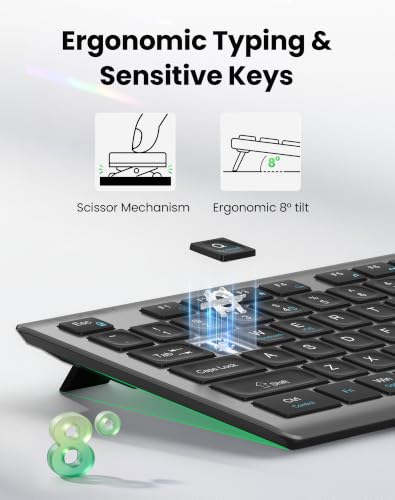 TECKNET 2.4G Rechargeable Ultra-Slim Wireless Keyboard and Mouse Combo | 2.4G Stable Connection, Full-Size Scissor Switch Keyboard with 12 Multimedia Keys, Silent Mouse, Ergonomic Design, Grey - image 3