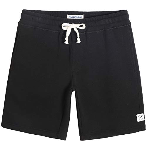 maamgic Men's Sweat Shorts 9" Fleece Athletic Shorts Pajama Flat Front Shorts Casual Shorts Jogger Pocket Classic Black