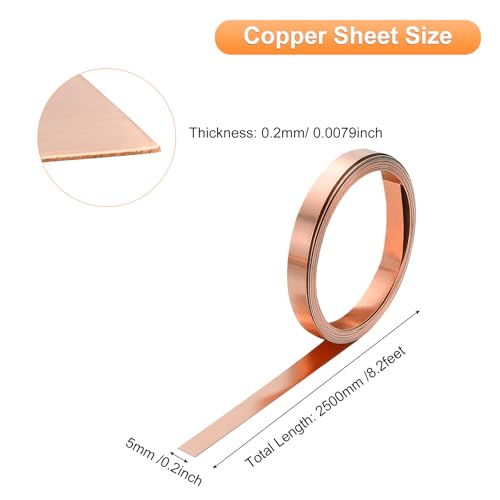 QUARKZMAN Kupferplatten 2500x5x0.2mm, Kupferblech Streifen Kupferfolie Blech, Kupfer Blechplatten Rosegold Kupferstreifen für Industrie Bauwesen Haushalt Wand Dekoration DIY Kunsthandwerk
