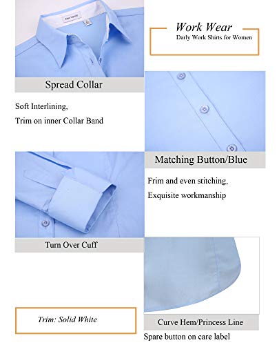 Alex Vando Womens Dress Shirts Regular Fit Long Sleeve Stretch Work Shirt,Blue,M #TOP3