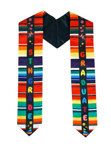 GraduatePro Mexico 5th Grade Graduation Stole 60 inch – Shiny Satin Sash for Boys & Girls Kids, Fifth Grade Graduate Print, Class of 2026 Party Supplies
