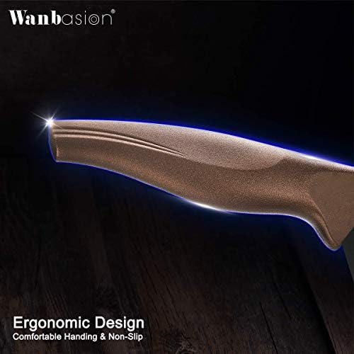 Wanbasion 6 Pieces Brown Kitchen Knives Set Professional Chef Knife, Professional Knife Set Stainless Steel, Sharp Kitchen Knives Set Professional Titanium Plated