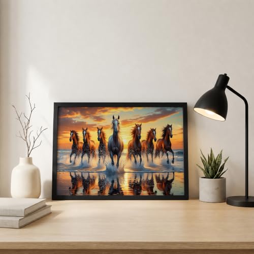 Image of Suneree 7 Horse Vastu Wall Painting (Landscape Collection) (Natural, Design 19, 33L x 25W cm)