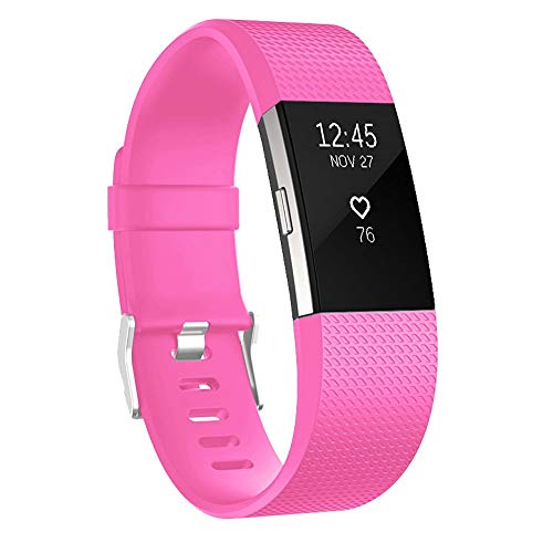RedTaro Replacement Bands Compatible with Fitbit Charge 2, Classic & Special Edition Adjustable Sport Wristbands for Fitbit Charge 2 Women Men Large Small Hot Pink