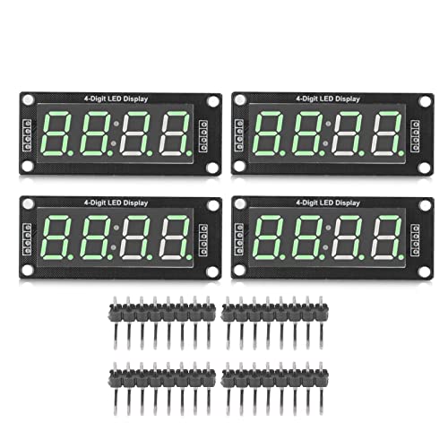FUZHUI 4 Set 4 Digit Digital Tube LED Display, 7 Segments Clock Module with TM1637 Controller, 0.56in Size, Stable and Sturdy for LED Digital Display Applications (Green MRA041A)