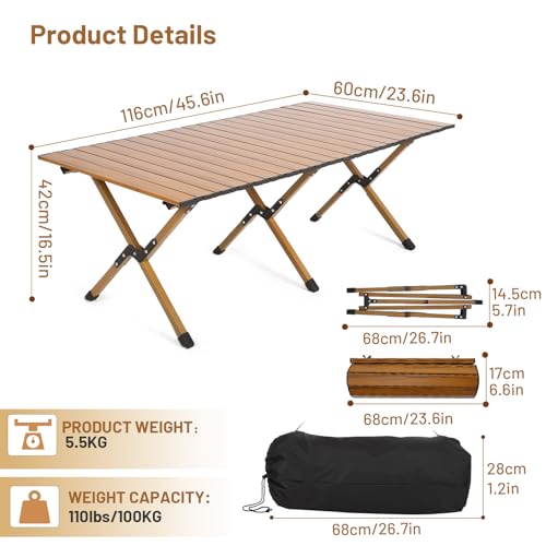 Table de camping pliante 4-6 personnes portable et robuste supportant 100 kg