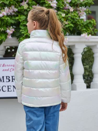 Lovekider Puffer Jacket For Girls Size 8 9 Colorful Down-Alternative Coat With Pockets Packable Warm Pink Outwear Fashion Holographic Jacket For Kids School And Sports #TOP4