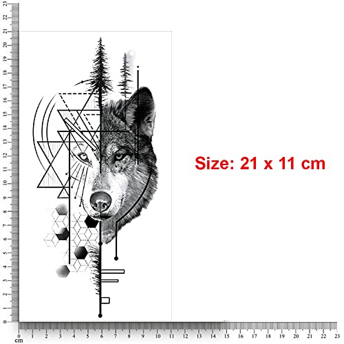Image of S.A.V.I Temporary Tattoo Stickers, Black Wolf Trees Pattern For Men, Women, Tattoo For Hand Arm, Size 21x11cm - 1Pc.