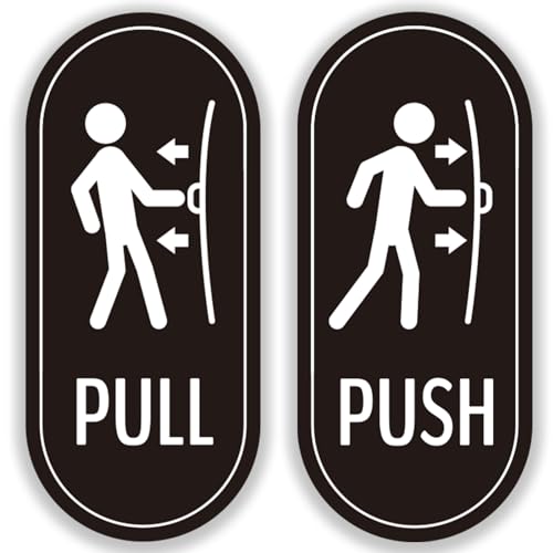 RAMIEYOO Designer Push Pull Signs - 6 Pack, Vertical Decal Self-Adhesive, Black/White Vinyl Sticker for Glass and Other Side Doors in Business, Stores, Cafes, Shops