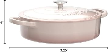 Crock-Pot Artisan 5-Quart Blush Enameled Cast Iron Braiser with Lid Durable Slow Cooker and Oven Safe Cookware