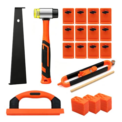 WXINOYU Laminate Wood Flooring Installation Kit, Vinyl/LVP Flooring Tools,Tapping Block with Handle,Pull Bar,Rubber Mallet,Floor Spacers,12-Pack Upgraded Spacers,Contour Scribe Tool,Floor Gap Fixer
