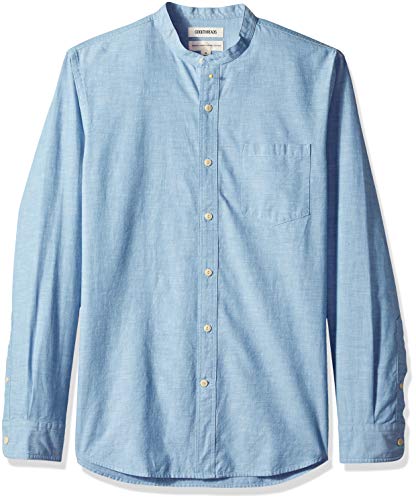 Amazon Brand - Goodthreads Men's Standard-Fit Long-Sleeve Band-Collar Chambray Shirt, -blue, Medium