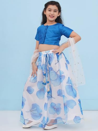 Image of AJ DEZINES Kids Ethnic Wear Silk Blend Organza Floral Printed Lehenga Choli for Girls With Dupatta