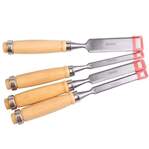 QUNINE Wood Chisel Set,10mm,12mm,15mm,24mm Woodworking Carving Heavy Duty Hand Tools,Wood Comfortable Handles(4 Pieces)