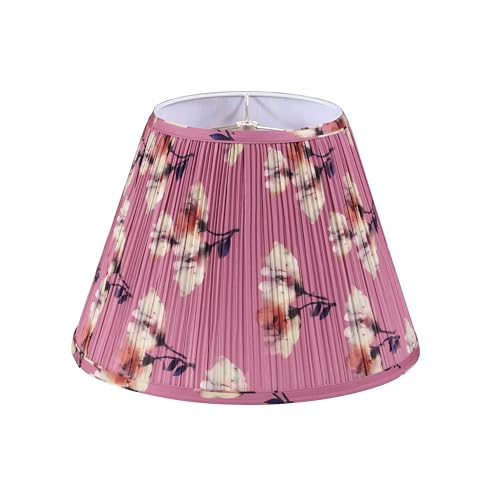 Image of Aspen Creative 33177, Hardback Empire Transitional Spider Lamp Shade, Mushroom Pleated Pink with Yellow Floral Print Designed Fabric, 8 inch Top x 15 inch Bottom x 11 inch Slant Height