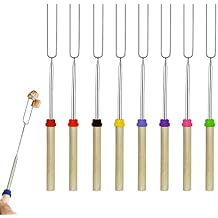 8 Pack Marshmallow Roasting Sticks, 8 Colors Extra Long 32 Smores Extendable Telescoping Sticks, Stainless Steel Hot Dog Forks Kit for Fire Pit, Kids Safe Barbecue Forks for Campfire, Bonfire Grill