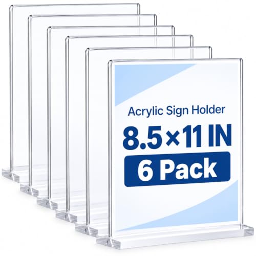 Hoewina 6Pack Acrylic Sign Holder 8.5 x 11inch, Vertical Display Sign Stand