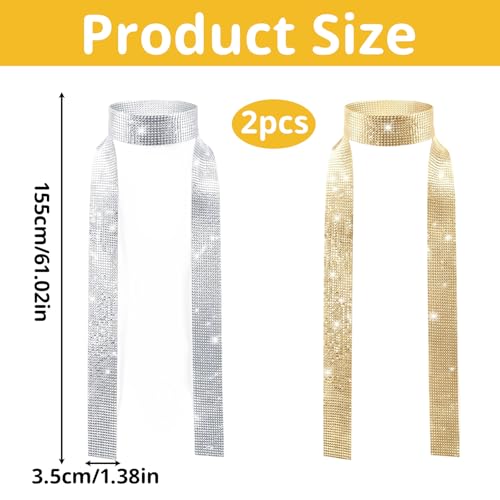 GuBaoZhuo Lot de 2 écharpes à paillettes des années 70, accessoires discothèques, accessoires de costume pour fête, carnaval, fête, carnaval (doré, argenté) – vue 2