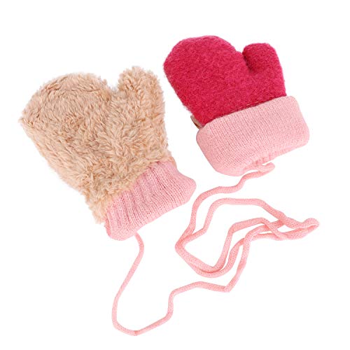 Greenery-Gre Cartoon Infant Toddler Mittens With String Winter Warm Knit Gloves With Fleece Lined For Baby Girls Boys 0-3 Y #TOP3