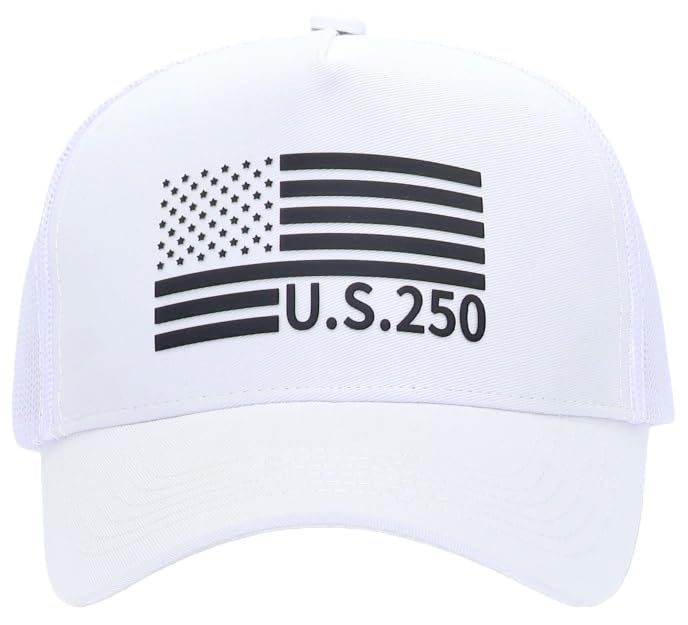 Image of USA Flag Snapback Hat Fits One Size&XXL /3XL - Mens Mesh Trucker Ball Hats - US 250th Anniversary Veterans Memorial Day Gifts