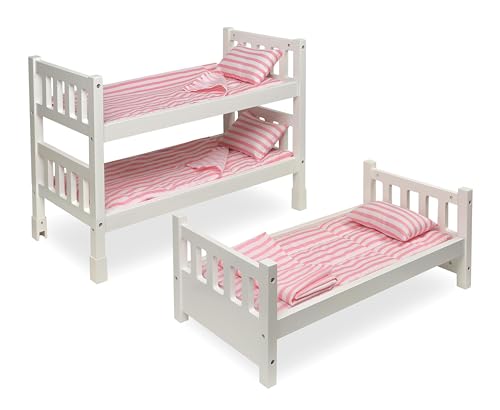 Badger Basket 1-2-3 Convertible Doll Bunk Bed - Pink Stripe Design with Bedding and Personalization Kit - Doll Crib Furniture for 18 to 20 Inch Baby Dolls and Accessories - White by Badger Basket - Image 8