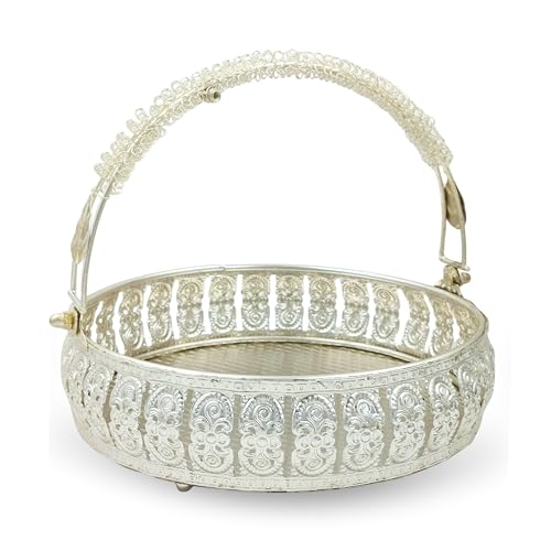 Vintage Silver Flower Basket with Intricate Filigree Work – Elegant