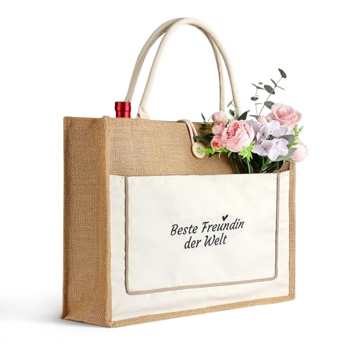 KOYILTD Jute-Tasche Schwester Geschenk,Jute Shopper Bag mit Herz Jute Einkaufstasche Personalisiert Jutebeutel als Geburtstagsgeschenk, Geschenk für Mutter zum Geburtstag, Weihnachten (Schwester)