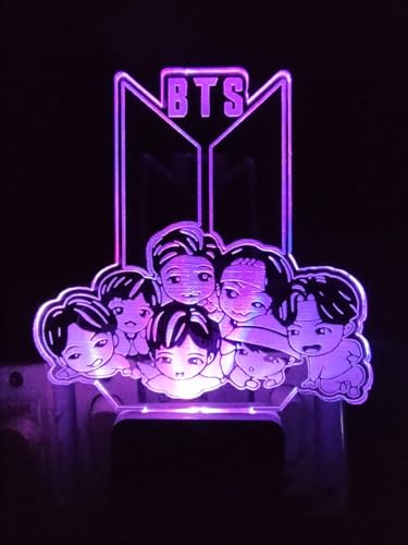 Image of 3D Optical Illusion BTSBTS7 Acrylic Night Lamp, 7 Colors RGB Auto Color Changing Led Plug and Play Night Light Lamp (Acrylic, Multi Color, Pack of 1) (BTSs7)